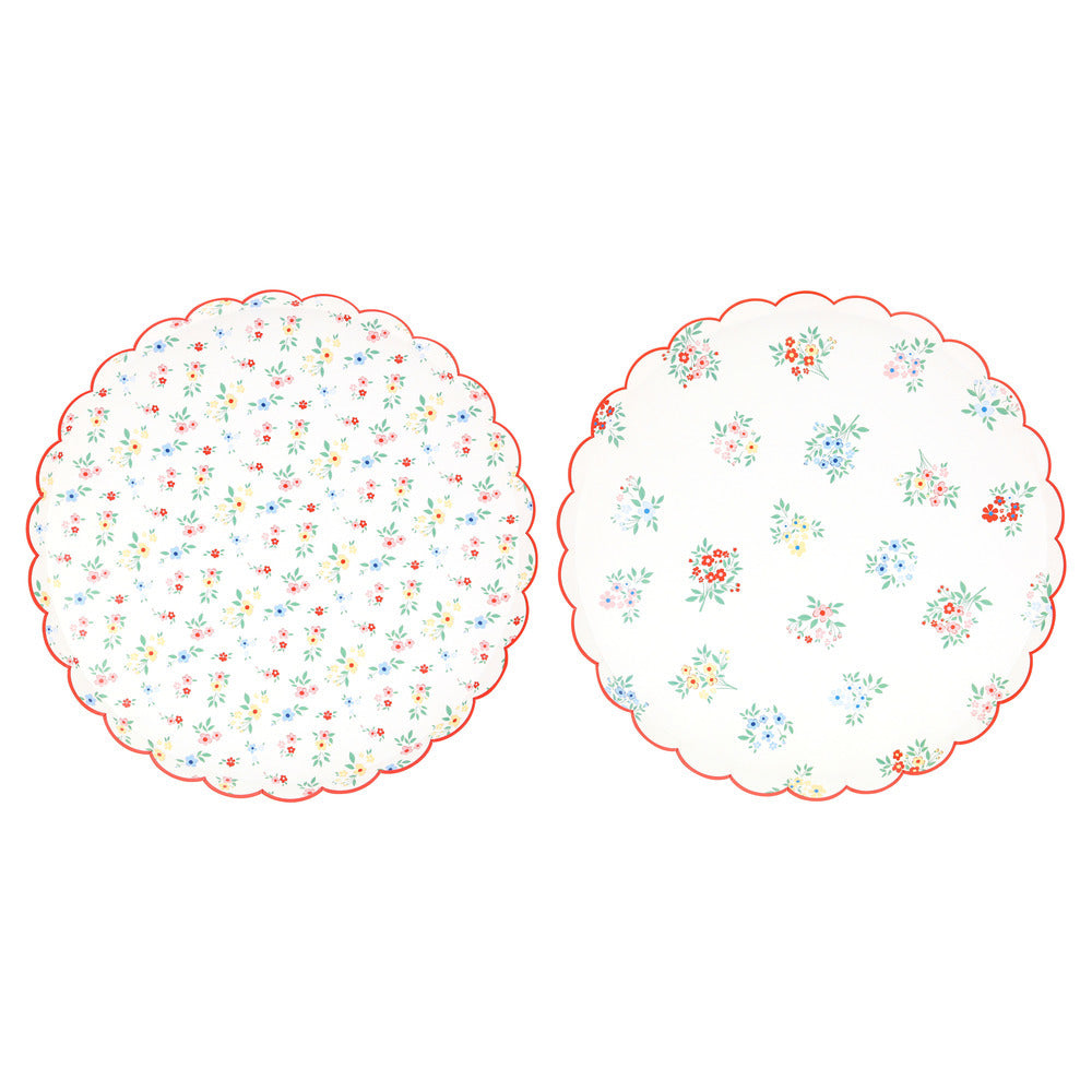 Platos flores rojo y celeste - grandes