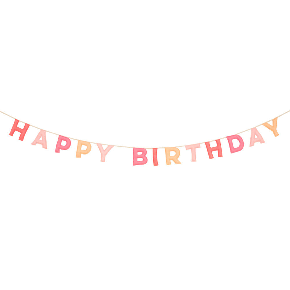 Guirnalda de fieltro Happy Birthday - tonos de rosado