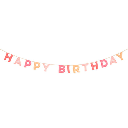 Guirnalda de fieltro Happy Birthday - tonos de rosado