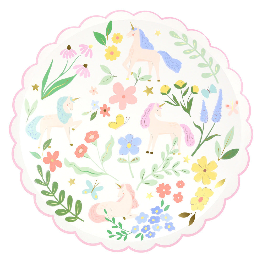Platos unicornio con flores - grandes