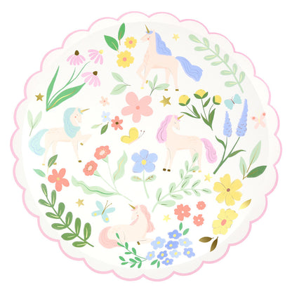 Platos unicornio con flores - grandes