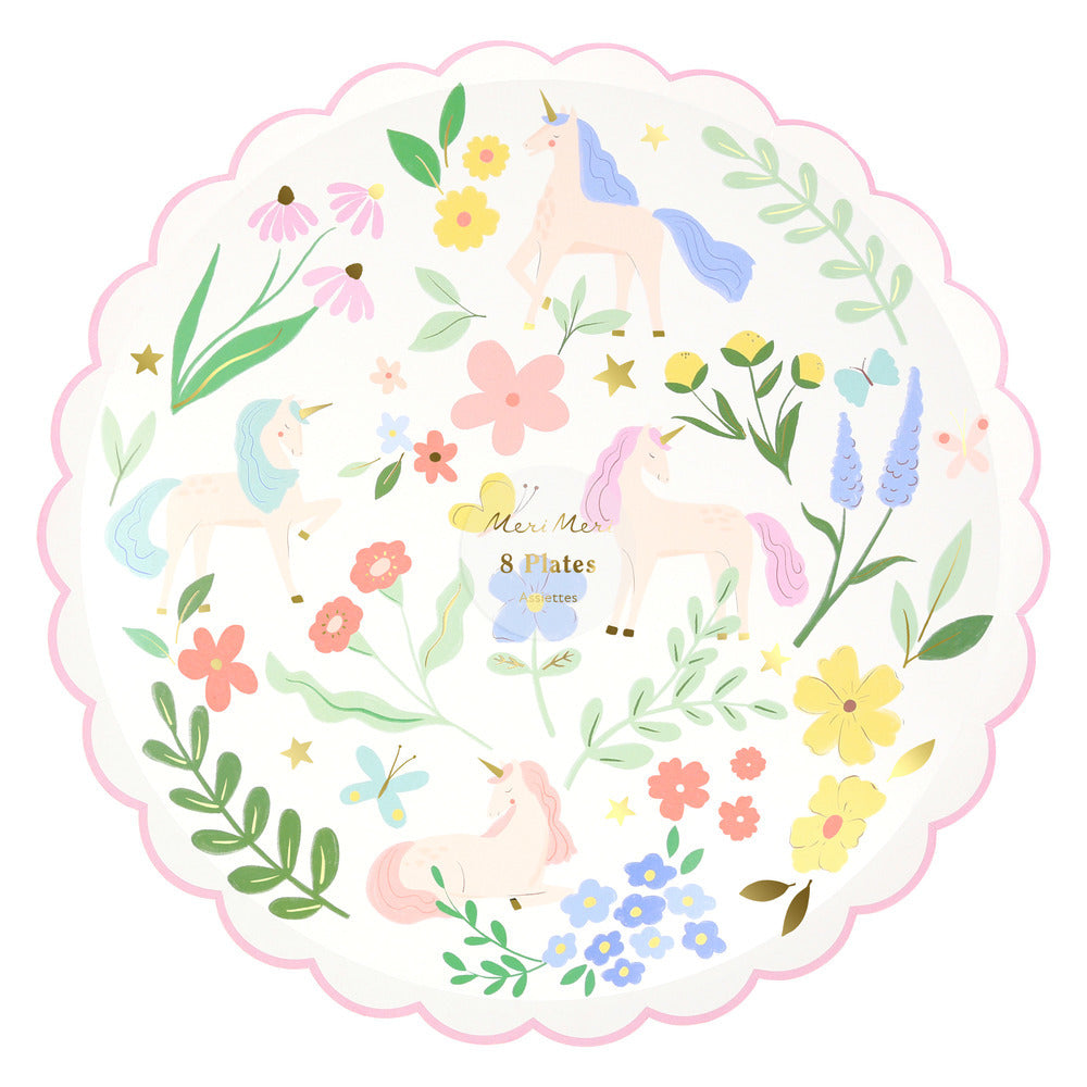 Platos unicornio con flores - grandes