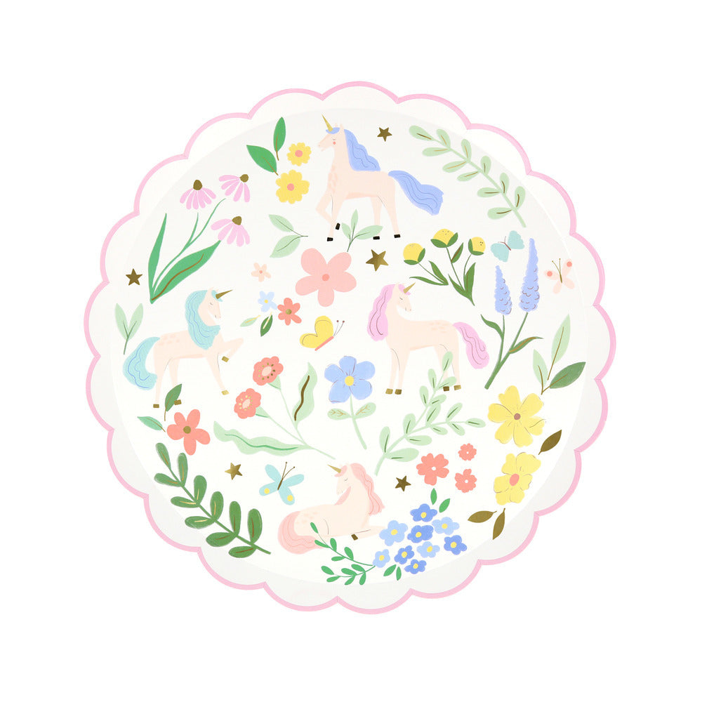 Platos unicornio con flores - medianos