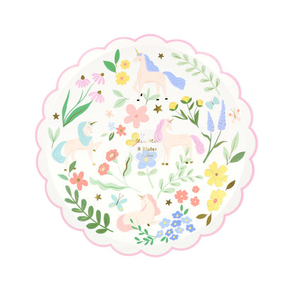 Platos unicornio con flores - medianos