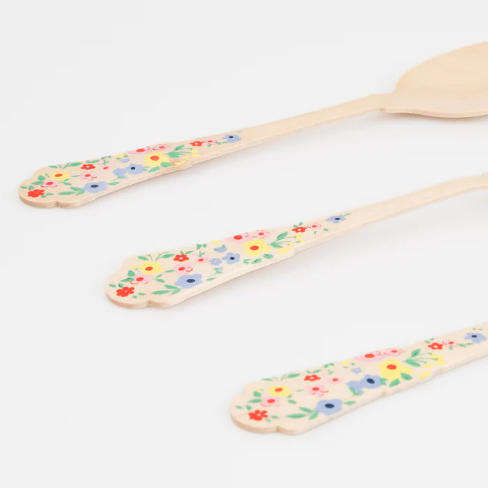 Set cubiertos elegantes de madera - flores