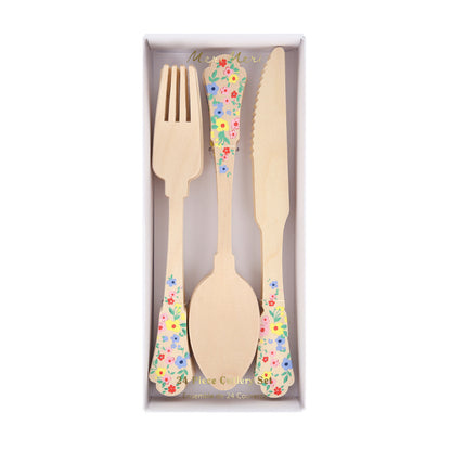 Set cubiertos elegantes de madera - flores