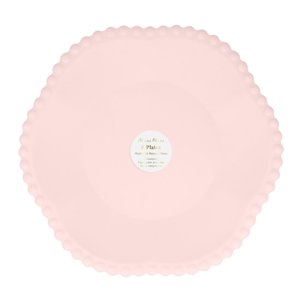 Platos compostables borde puntos - rosados grandes