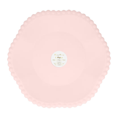 Platos compostables borde puntos - rosados grandes