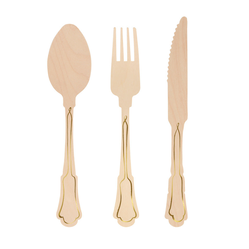 Set cubiertos elegantes de madera - dorado