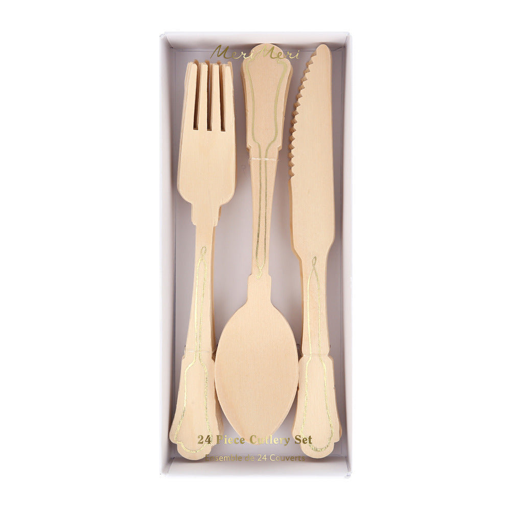 Set cubiertos elegantes de madera - dorado