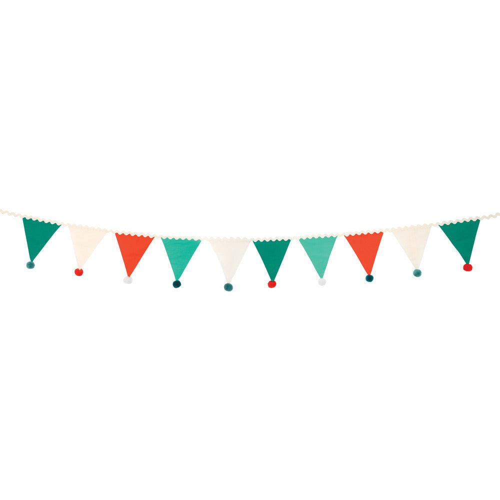 Guirnalda triangulos de tela y pompones Navidad