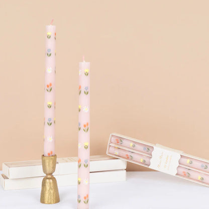 Velas de mesa flores pastel - 2 unidades