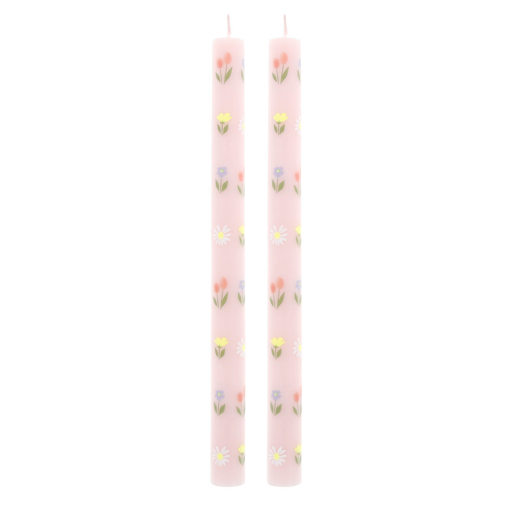 Velas de mesa flores pastel - 2 unidades
