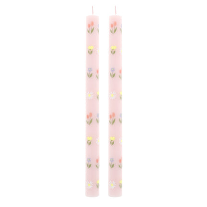 Velas de mesa flores pastel - 2 unidades
