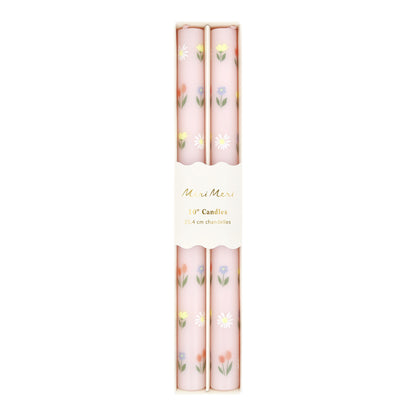 Velas de mesa flores pastel - 2 unidades