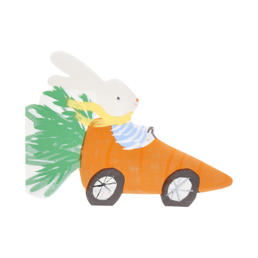 Servilletas con forma de conejo en auto