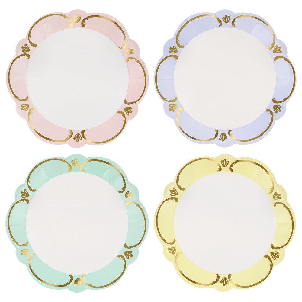 Platos Rococó pastel 4 colores - grandes