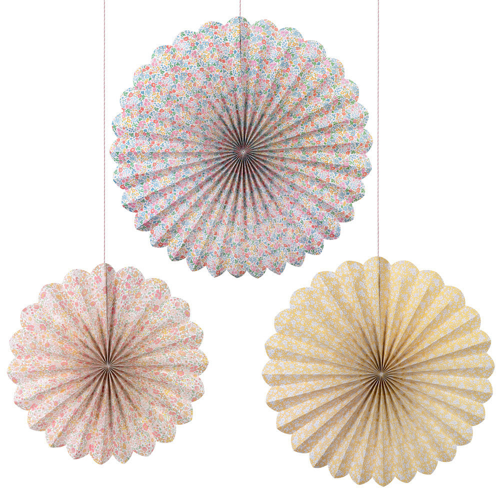 Abanicos gigantes de papel flores Liberty - 3 unidades