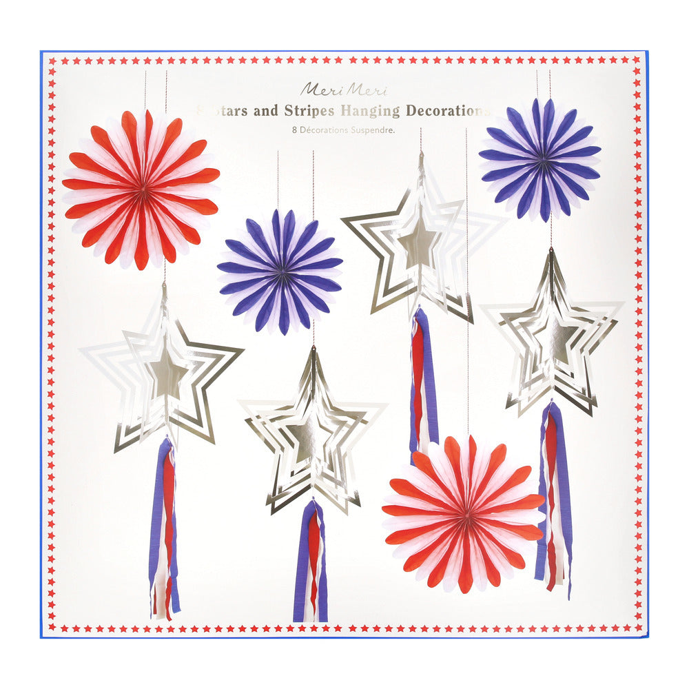 Decoraciones estrellas y rayas, rojo y azul
