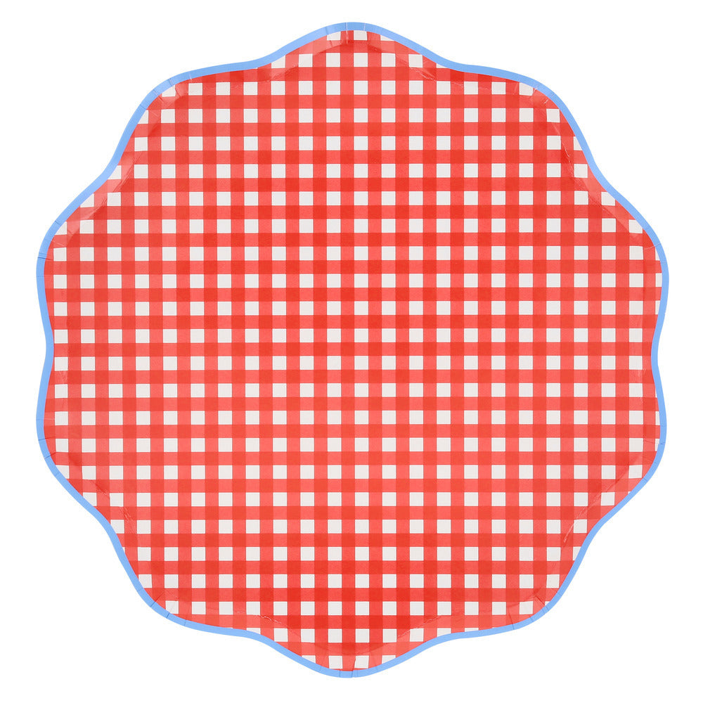 Platos cuadrillé rojo y azul - grandes
