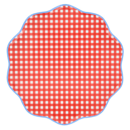 Platos cuadrillé rojo y azul - grandes