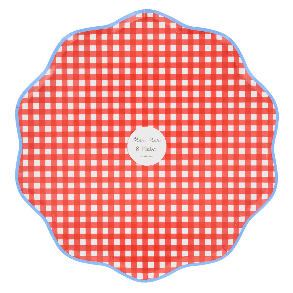 Platos cuadrillé rojo y azul - grandes