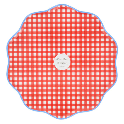 Platos cuadrillé rojo y azul - grandes
