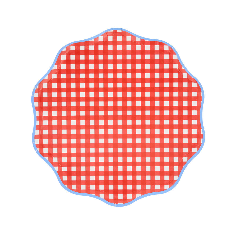 Platos cuadrillé rojo y azul - medianos