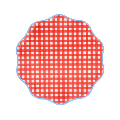 Platos cuadrillé rojo y azul - medianos