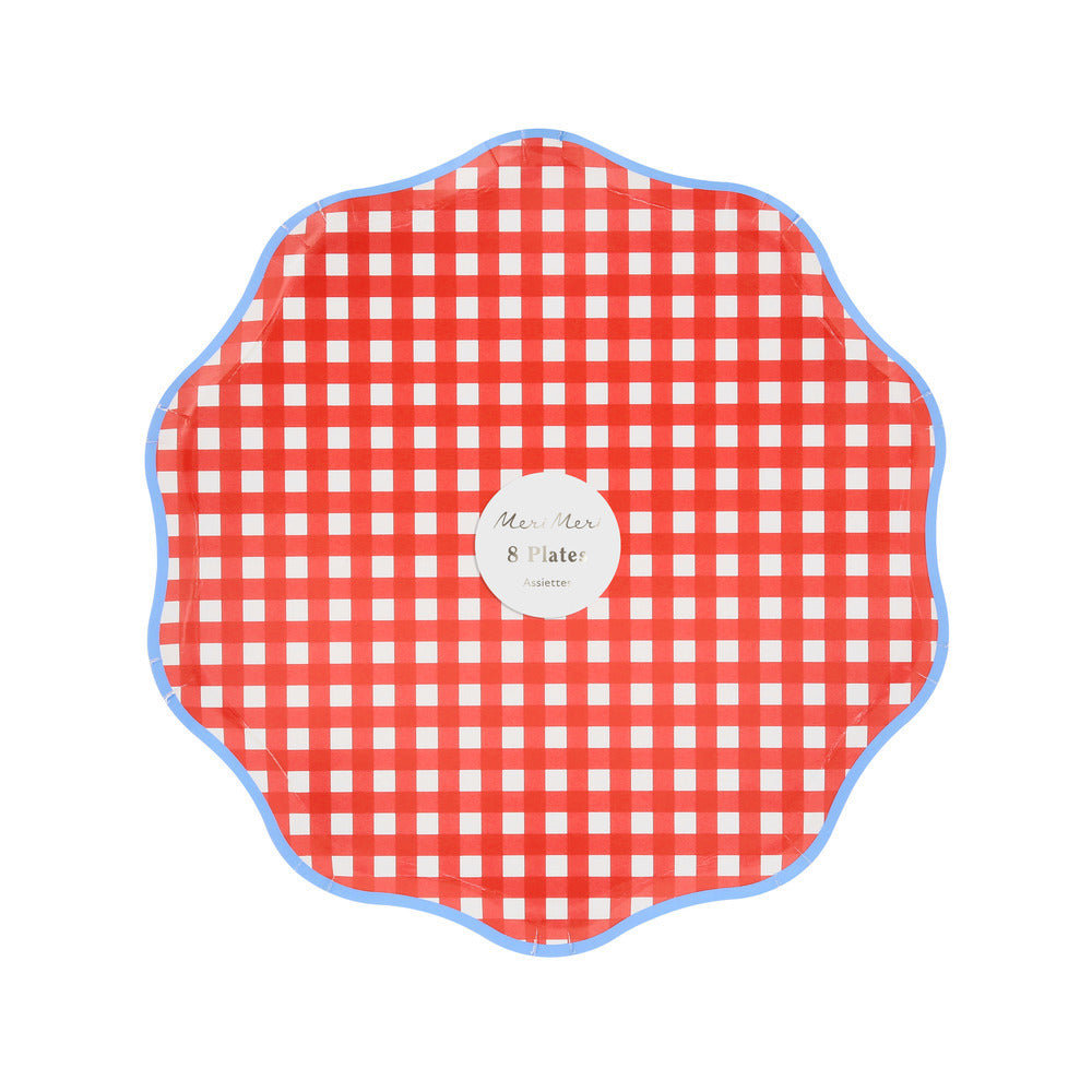 Platos cuadrillé rojo y azul - medianos
