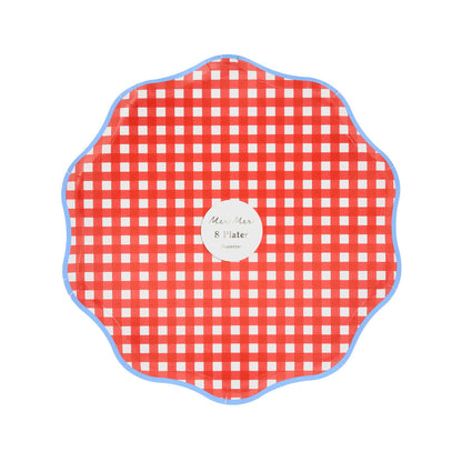 Platos cuadrillé rojo y azul - medianos