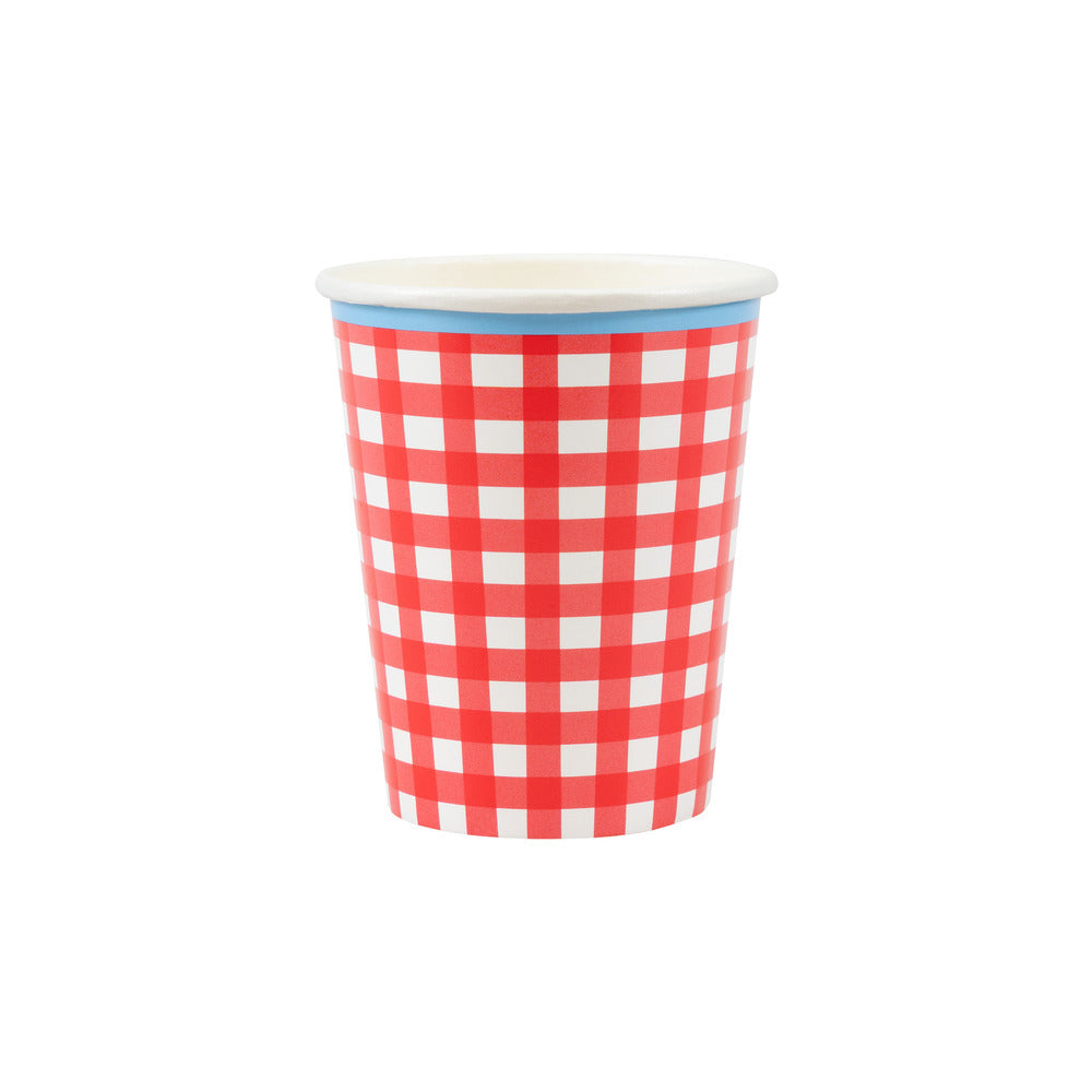 Vasos cuadrillé rojo y azul