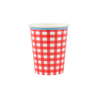 Vasos cuadrillé rojo y azul