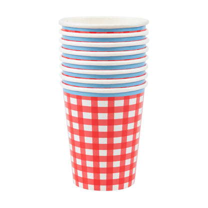 Vasos cuadrillé rojo y azul