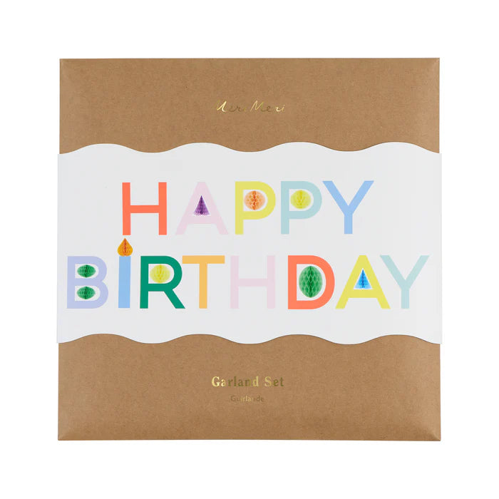 Guirnalda Happy Birthday con honeycomb balls