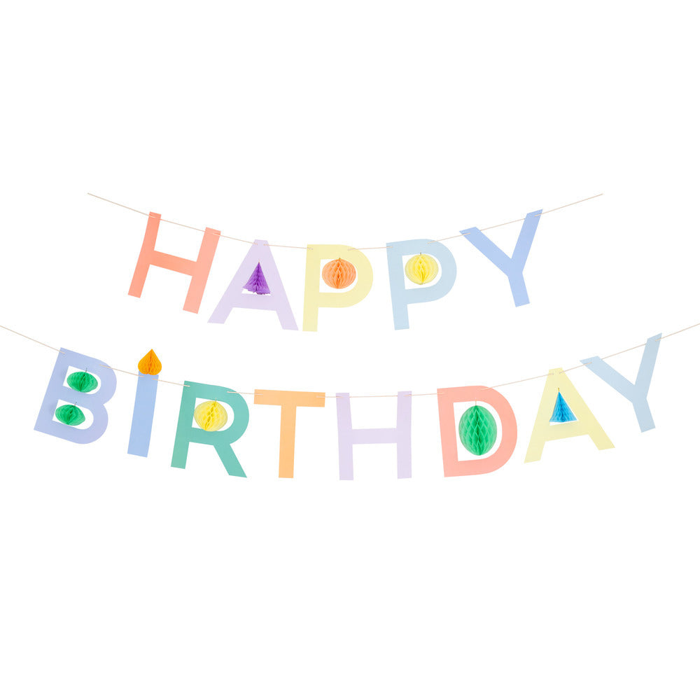 Guirnalda Happy Birthday con honeycomb balls