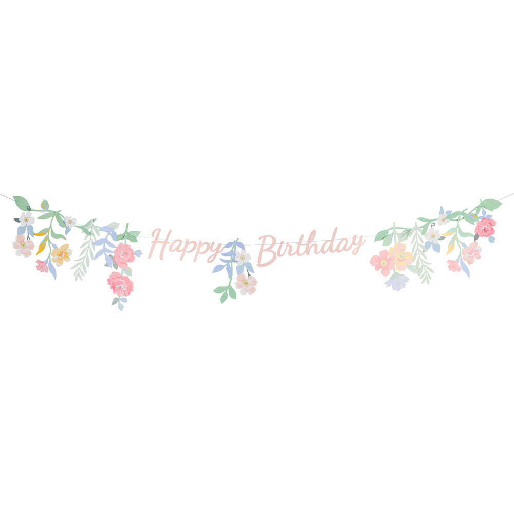 Guirnalda Happy Birthday con flores Rococó