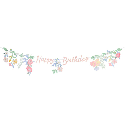 Guirnalda Happy Birthday con flores Rococó