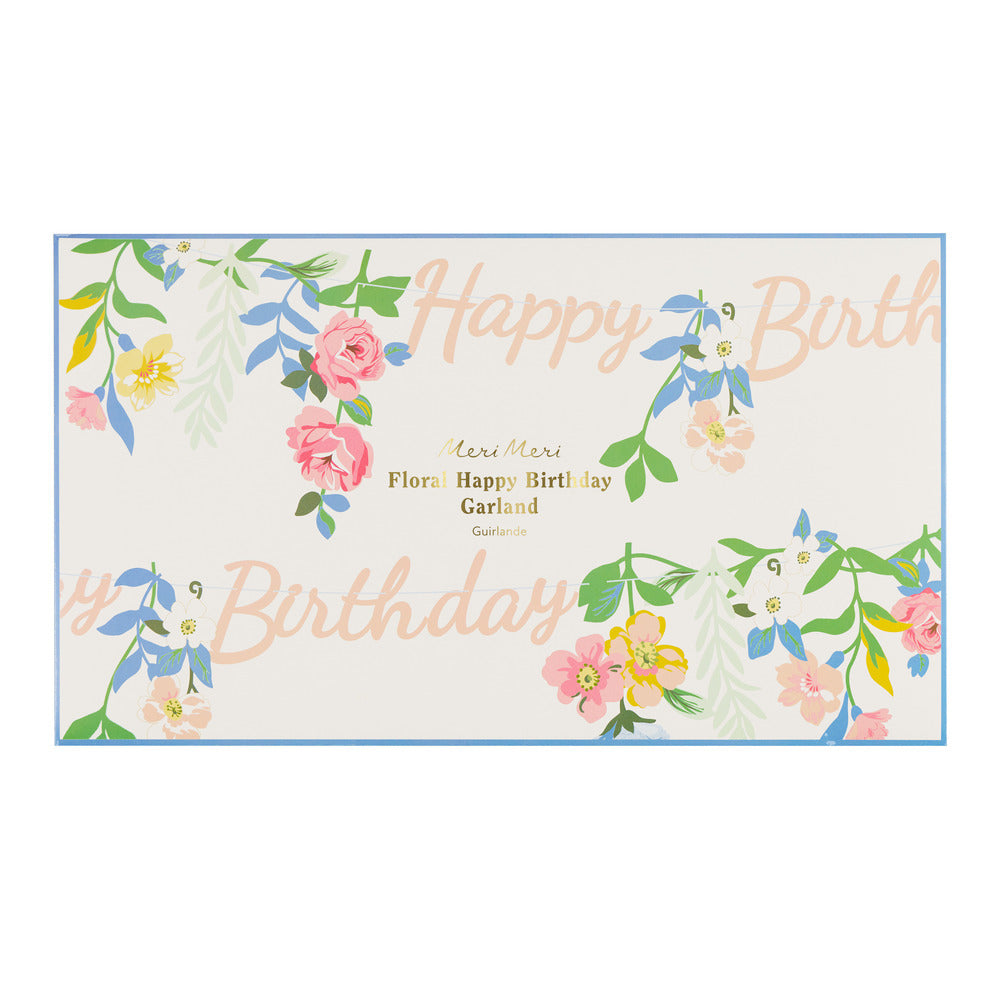 Guirnalda Happy Birthday con flores Rococó
