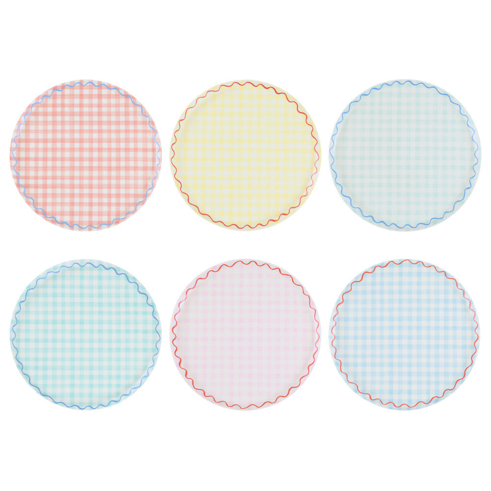 Set x 6 platos reutilizables cuadrillé - grandes