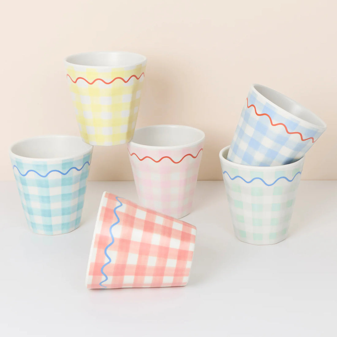 Set x 6 vasos reutilizables cuadrillé