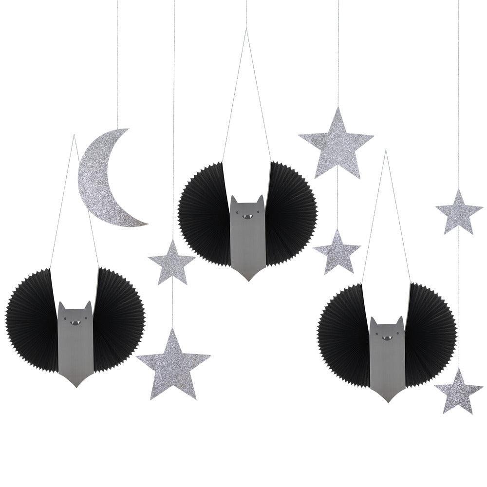 Decoraciones colgantes - murciélagos, luna y estrellas