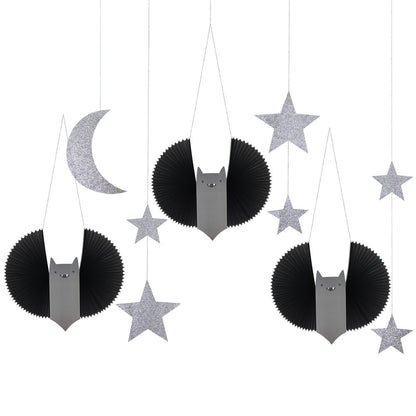 Decoraciones colgantes - murciélagos, luna y estrellas