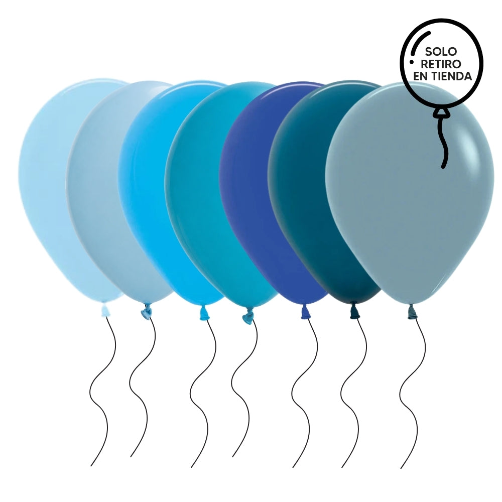 Globo 30cm inflado con helio - azules (elige un color)