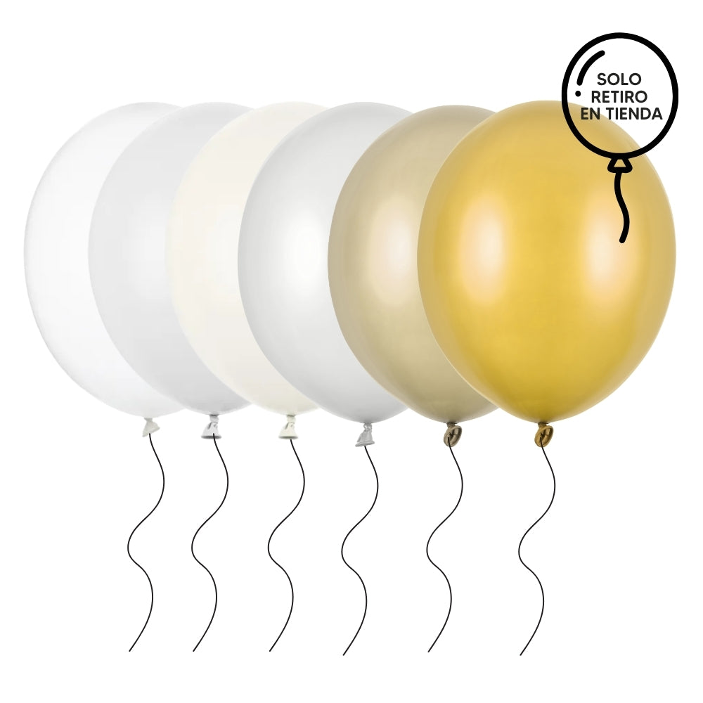 Globo 30cm inflado con helio - blancos y metalizados (elige el color)