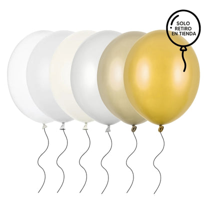 Globo 30cm inflado con helio - blancos y metalizados (elige el color)