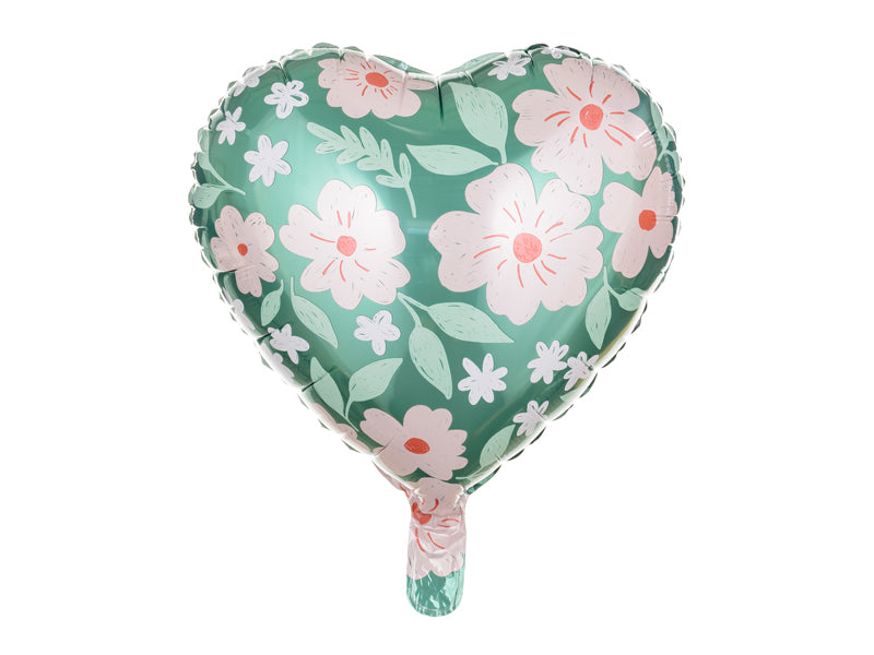 Globo metalizado corazón - verde con flores
