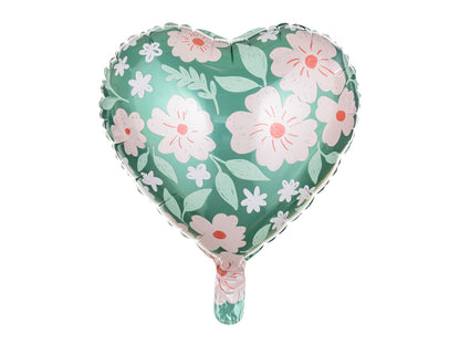 Globo metalizado corazón - verde con flores