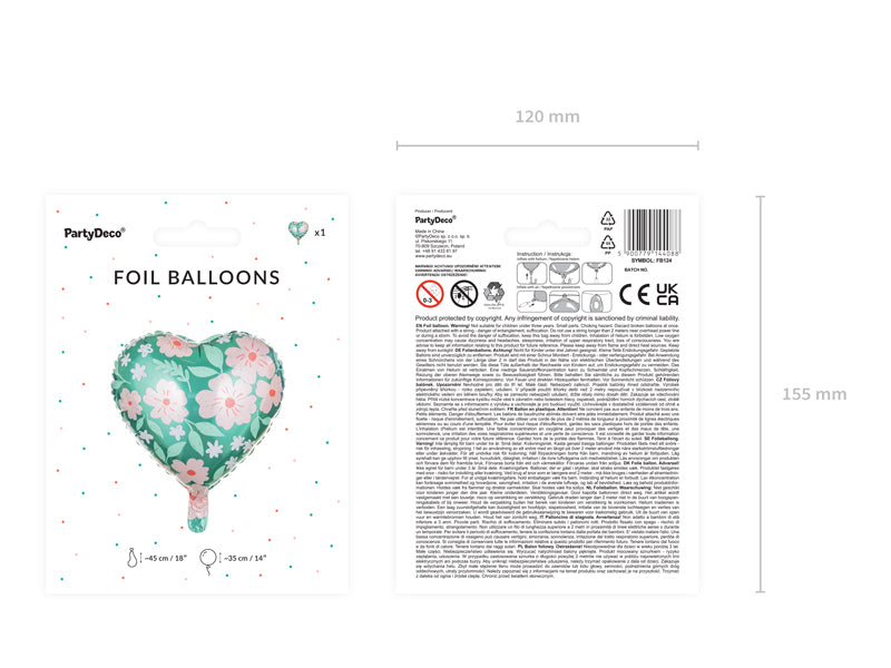 Globo metalizado corazón - verde con flores