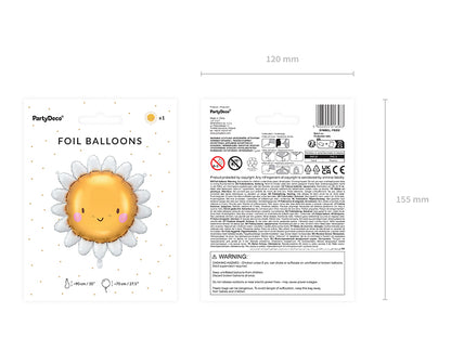 Globo metalizado - flor con carita y pétalos blancos